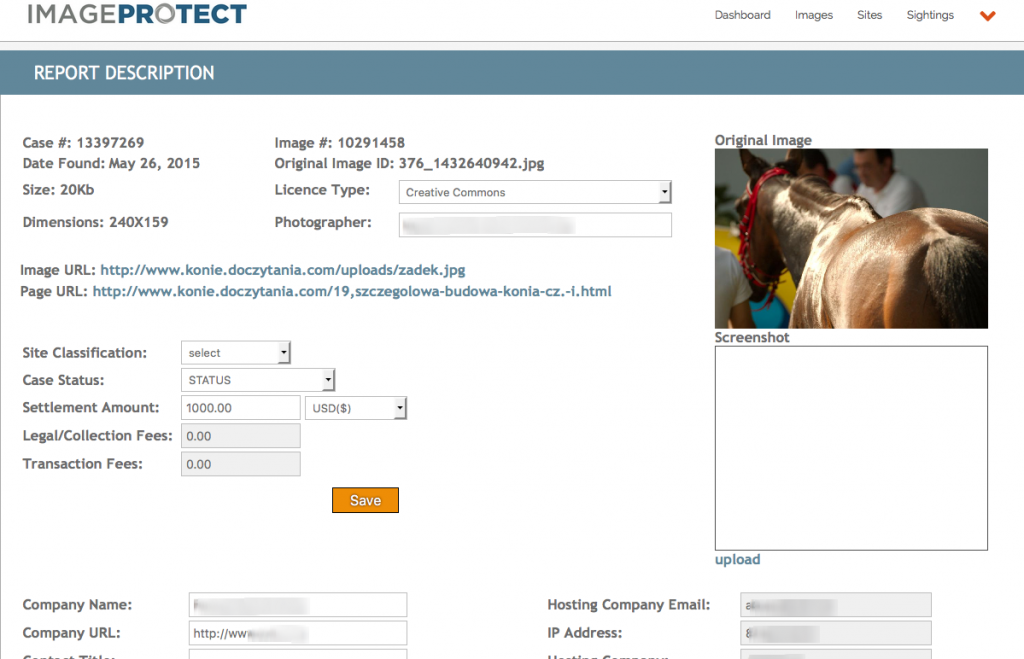 ImageProtect report form