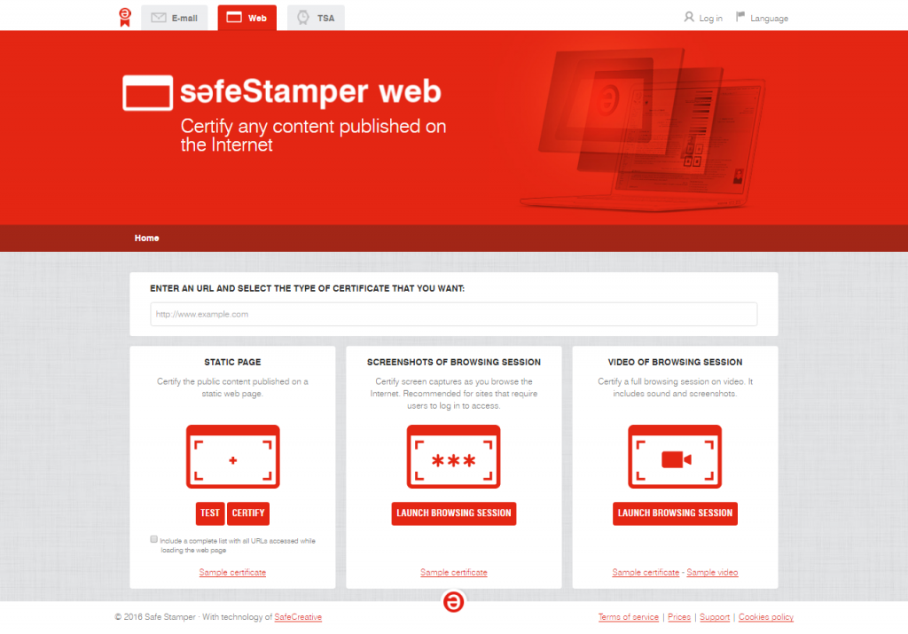 Safe Stamper Web: For static content, multiple screenshots, video and sound.